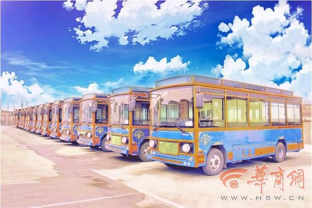 榆林复古公交车萌萌哒 像动画片中的小火车