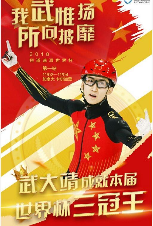 贺电，短道世界杯武大靖再夺500米冠军